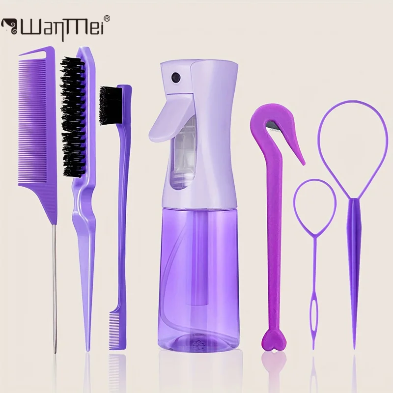 Hair Care Guide - ชุดอุปกรณ์ทำผมมืออาชีพ 7 ชิ้น/ชุด ประกอบด้วยแปรงผม ขวดสเปรย์ หวีหางหนู