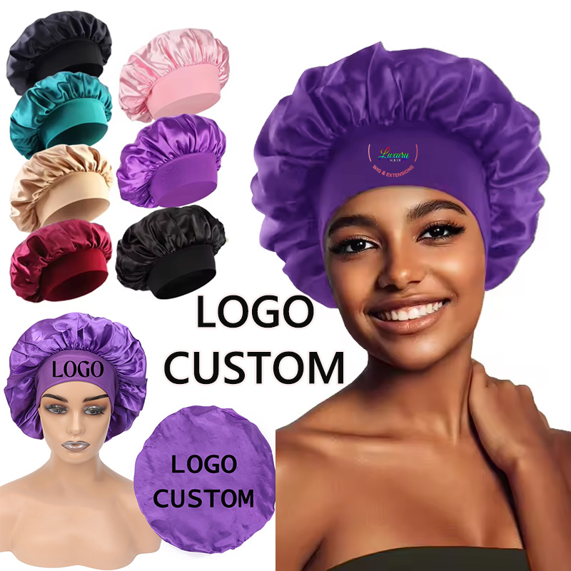 Hair Care Logo - หมวกคลุมผมซาตินสำหรับดูแลเส้นผม หมวกคลุมผมแบบกำหนดโลโก้ได้ หมวกคลุมผมสำหรับนอนหลับสำหรับผู้หญิง หมวกคลุมผมเนื้อผ้าไหมนุ่มสบาย อุปกรณ์เสริมสำหรับวิกผม