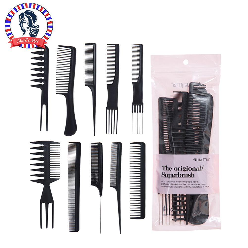 Hair Care Essential - ชุดหวีผม 10 ชิ้น,หวีจัดแต่งทรงผมป้องกันไฟฟ้าสถิตย์,ชุดหวีทนความร้อนเหมาะสําหรับร้านทําผมที่จําเป็นสําหรับใช้ในบ้านและการเดินทาง