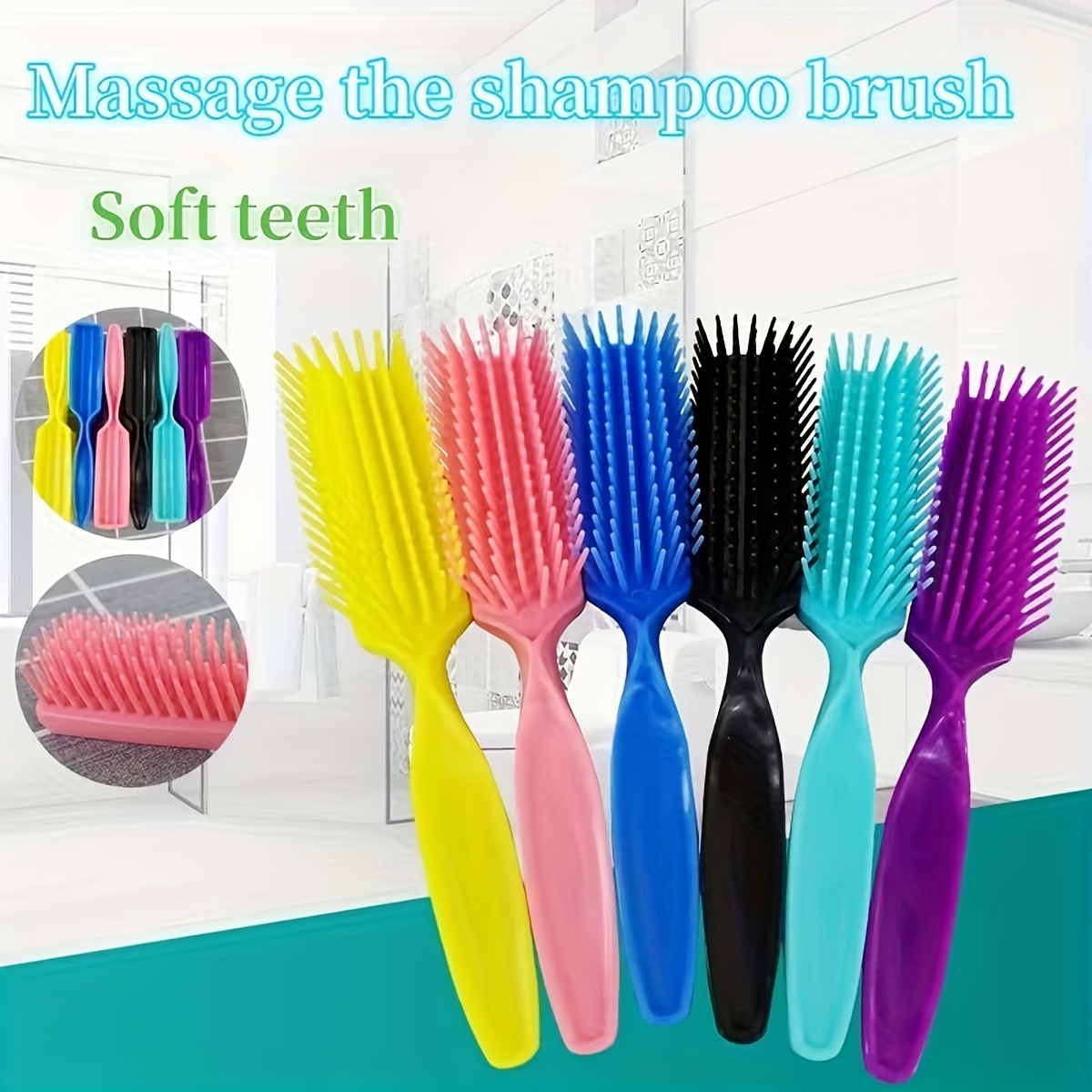 Hair Care For Curly Dry Hair - หวีนวดศีรษะหลากสี 6 ชิ้น, ดูแลเส้นผมอย่างอ่อนโยน - ด้ามจับ