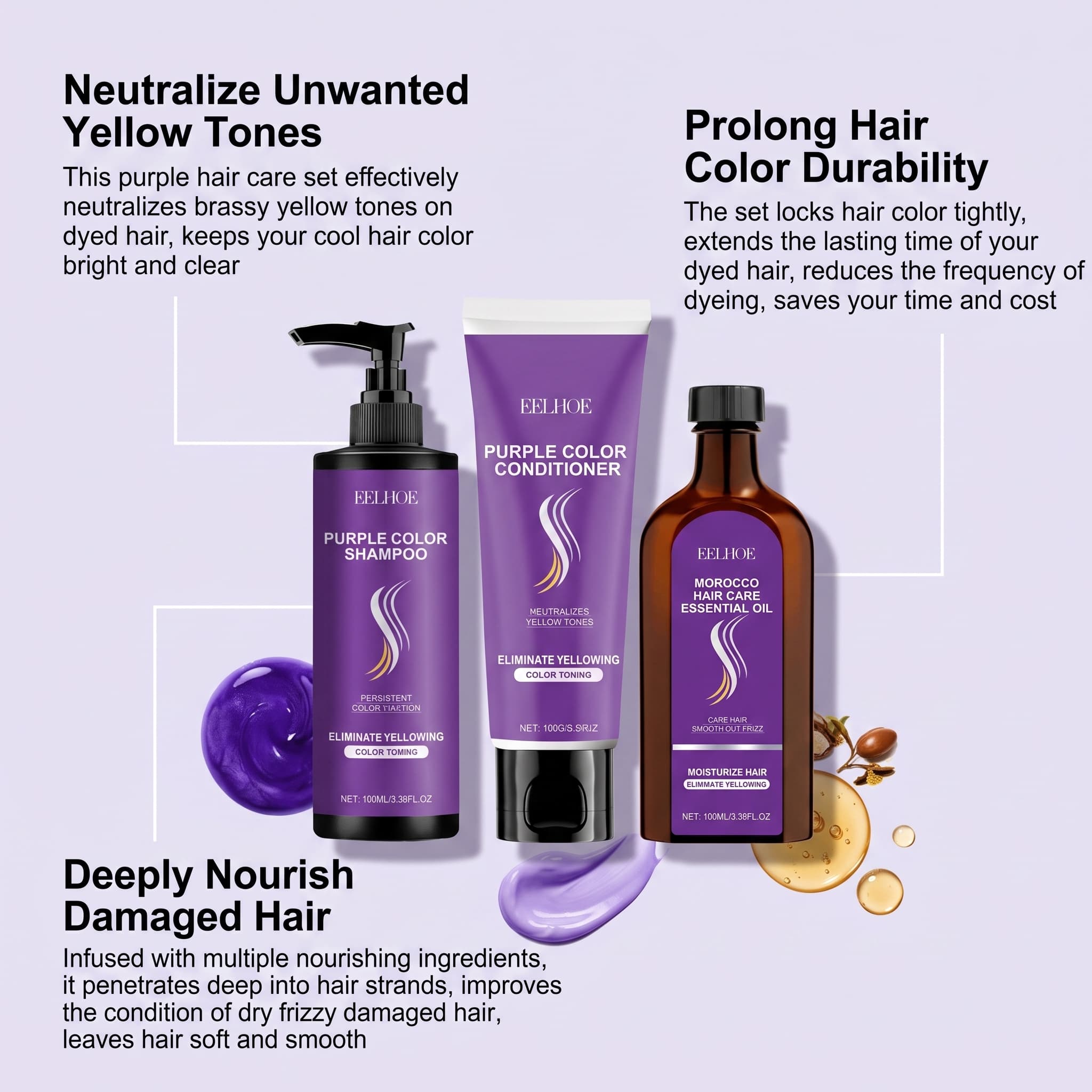 ชุดแชมพูสีม่วงพร้อมครีมนวดผม น - Hair Care Serum บทวิจารณ์และราคา